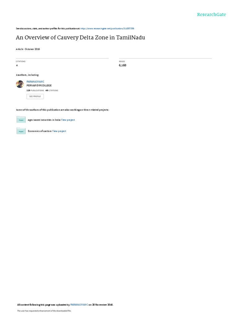 Cauvery Delta Zone Overview, Tamil Nadu | PDF | Agriculture | Arable ...