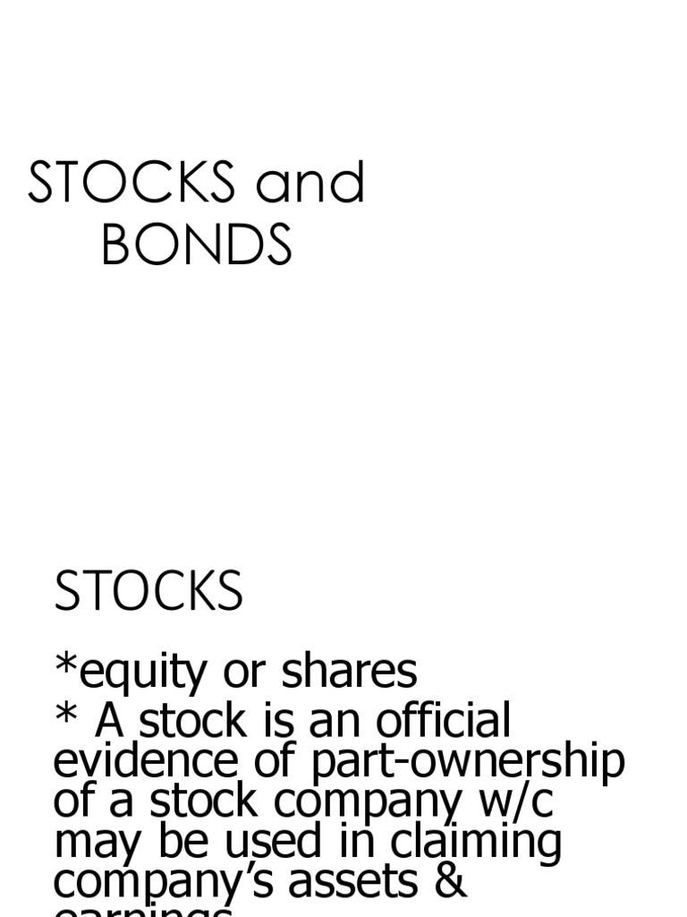 Stocks and Bonds PDF Bonds (Finance) Stocks
