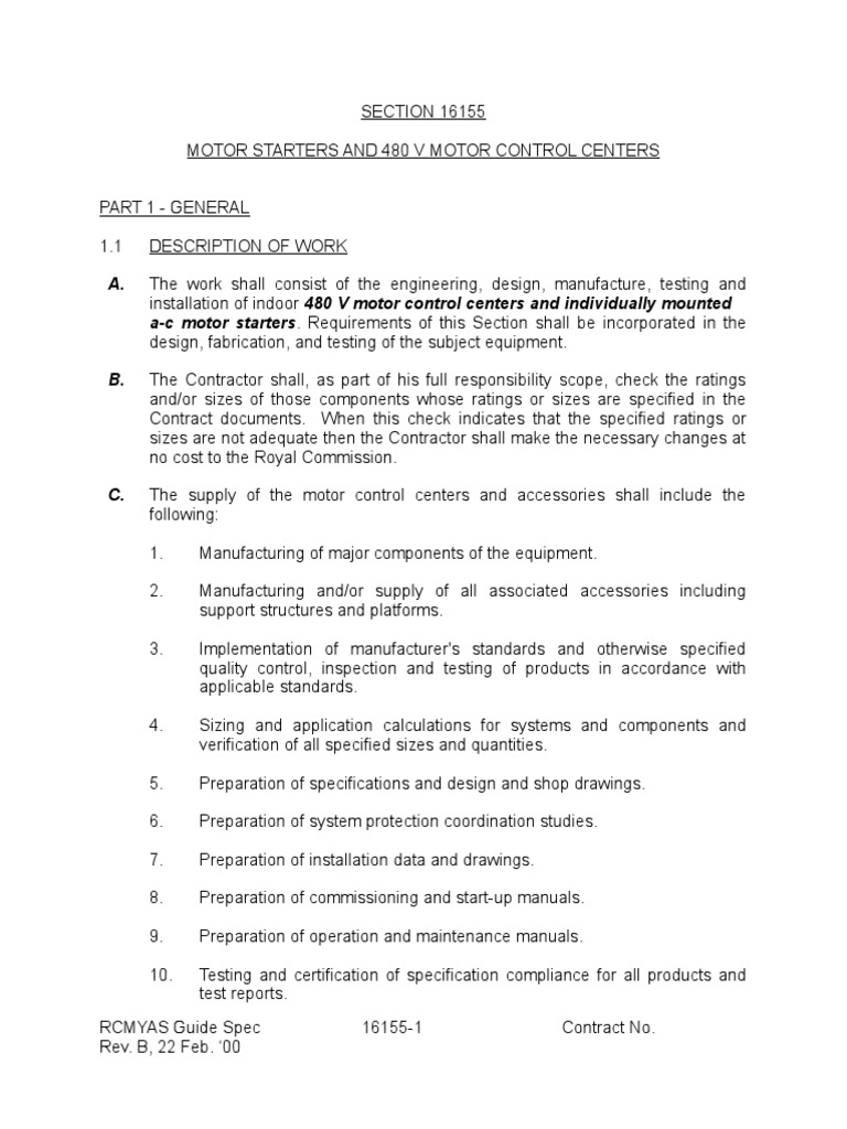 A. AC Motor Starters. Requirements of This Section Shall Be