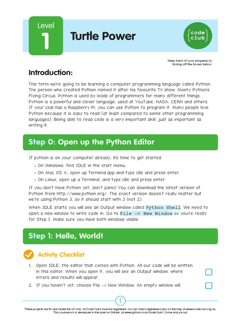 34354-01 Turtle Power | PDF | Python (Programming Language) | Shell ...