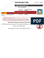 Roll Number Slip: Govt - Model High School Gulgasht Colony Multan