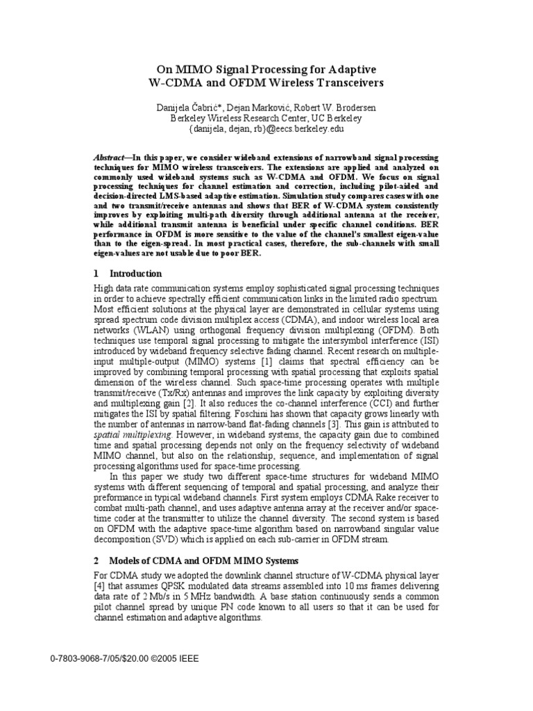 On MIMO Signal Processing For Adaptive W-CDMA and OFDM Wireless ...