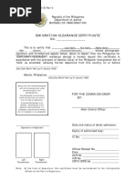 Emigration Clearance Certificate No. - : Bureau of Immigration