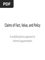 Claims of Fact, Value, and Policy: A Multidisciplinary Approach To Informal Argumentation