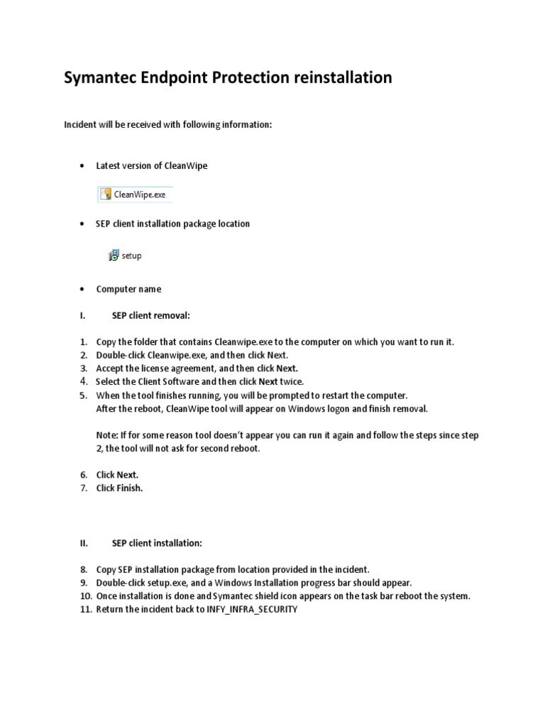 Symantec Endpoint Protection Reinstall Guide | PDF