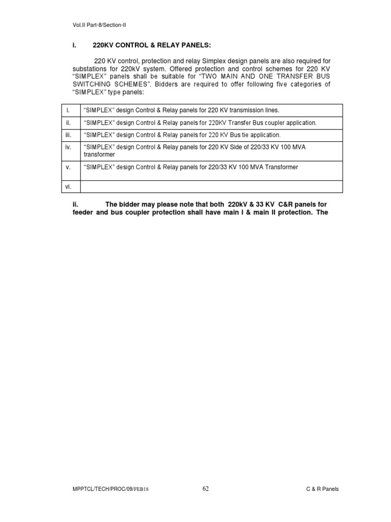 220 kV Control & Relay Panel Specifications | PDF | Fuse (Electrical ...