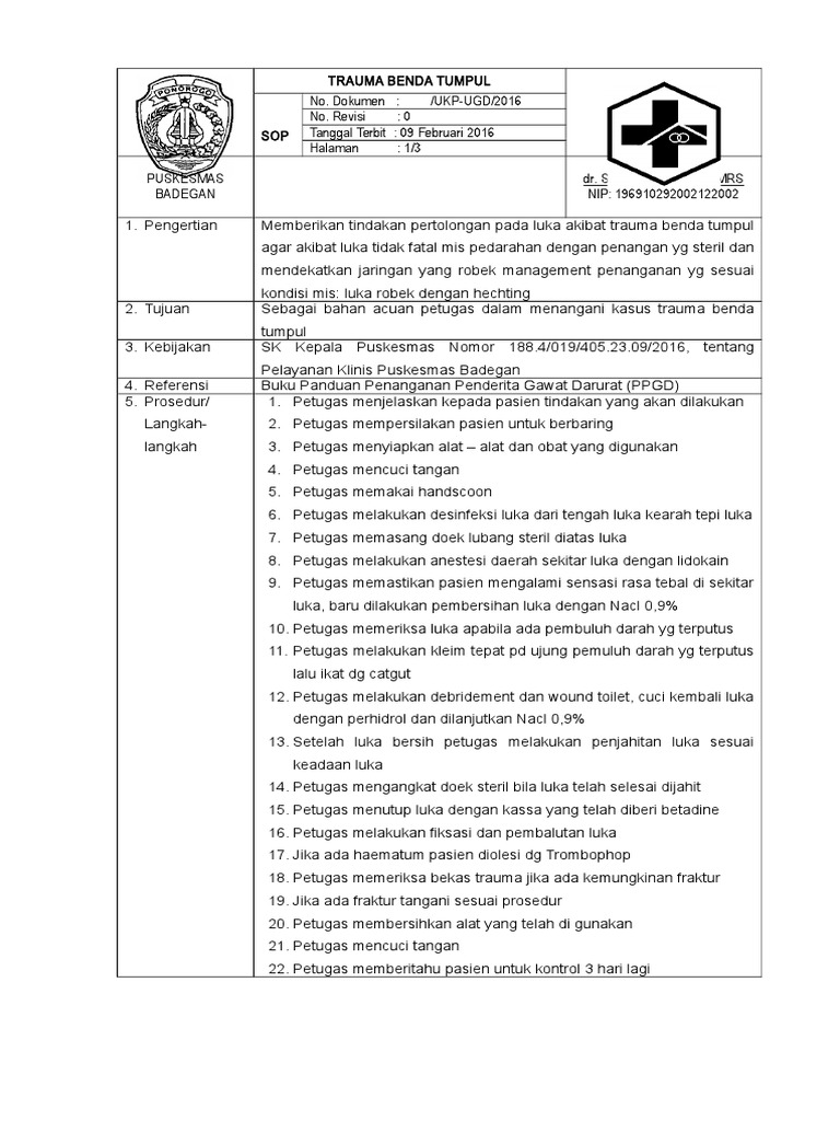 Sop Trauma Benda Tumpul | PDF