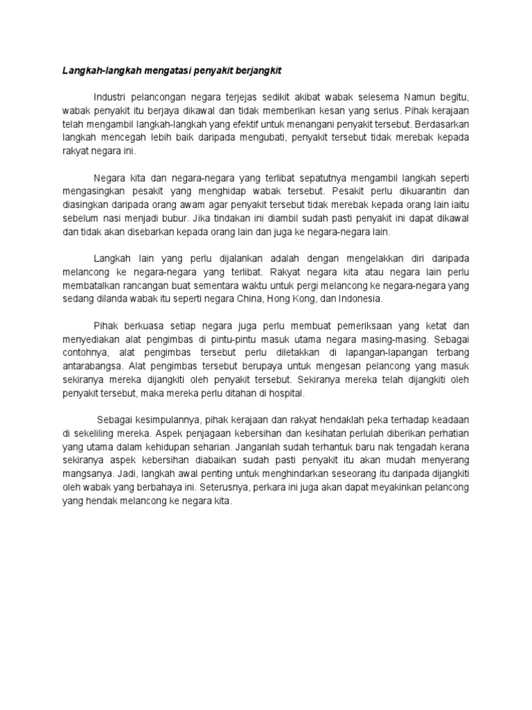 Langkah Langkah Mengatasi Penyakit Berjangkit Di Malaysia