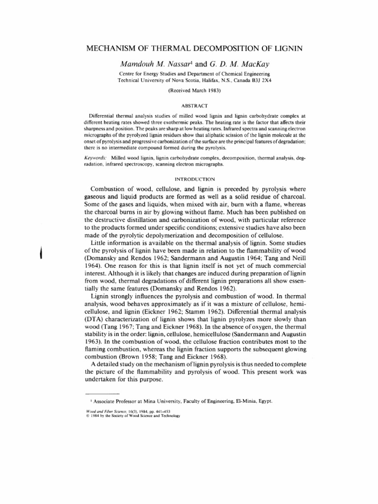Thermal Decomposition of Lignin Analysis | PDF | Lignin | Pyrolysis