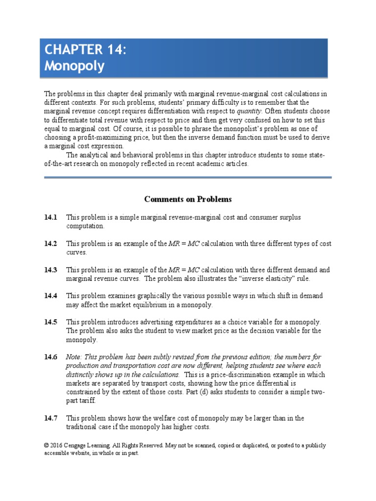Chapter 14 Solution Manual Microeconomic Theory | PDF | Monopoly | Demand