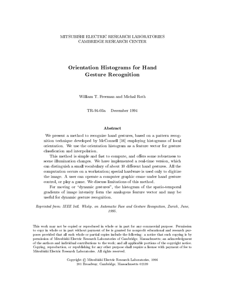 Orientation Histograms For Hand Gesture PDF | PDF | Computer Vision ...