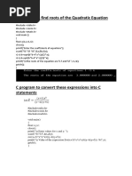 C Program To Find Roots of The Quadratic Equation