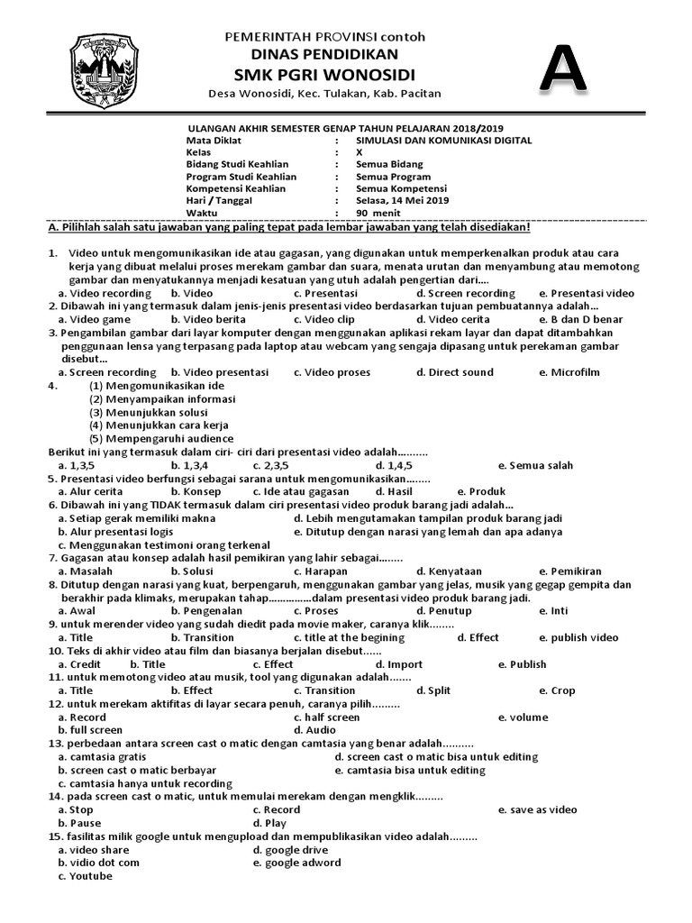 Contoh Soal Simkomdig Kelas X