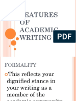 Academic Writing Features: Formality, Objectivity, Explicitness and Caution