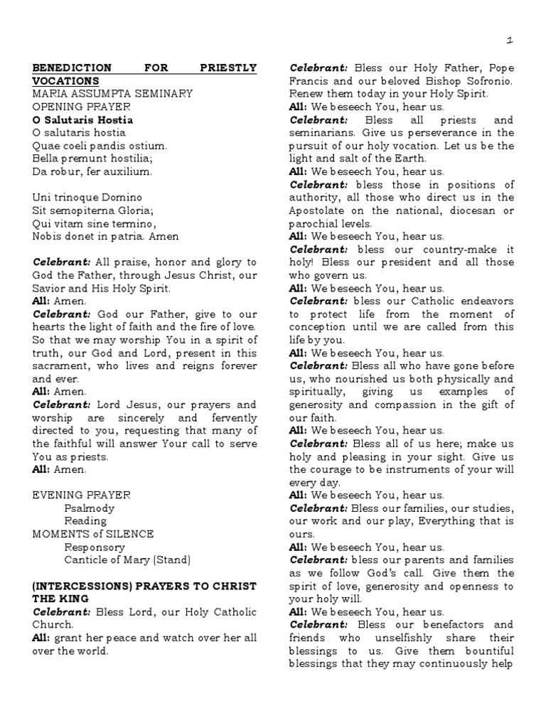Benediction Sheet PDF Eucharist Blessing