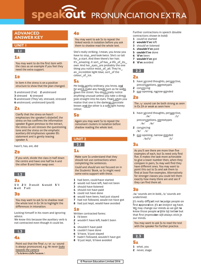 Speakout Pronunciation Extra Advanced Answer Key PDF | PDF | Stress ...