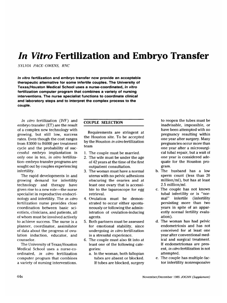 In Vitro Fertilization And Embryo Transf Pdf Infertility In Vitro