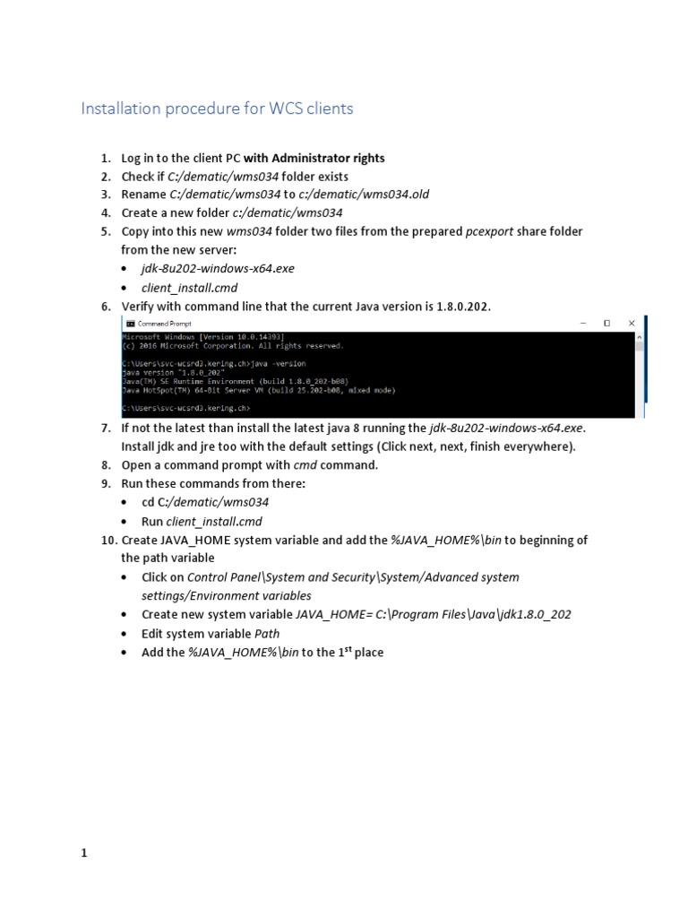 Installation Procedure For WCS Clients: Jdk-8u202-Windows-X64.Exe.