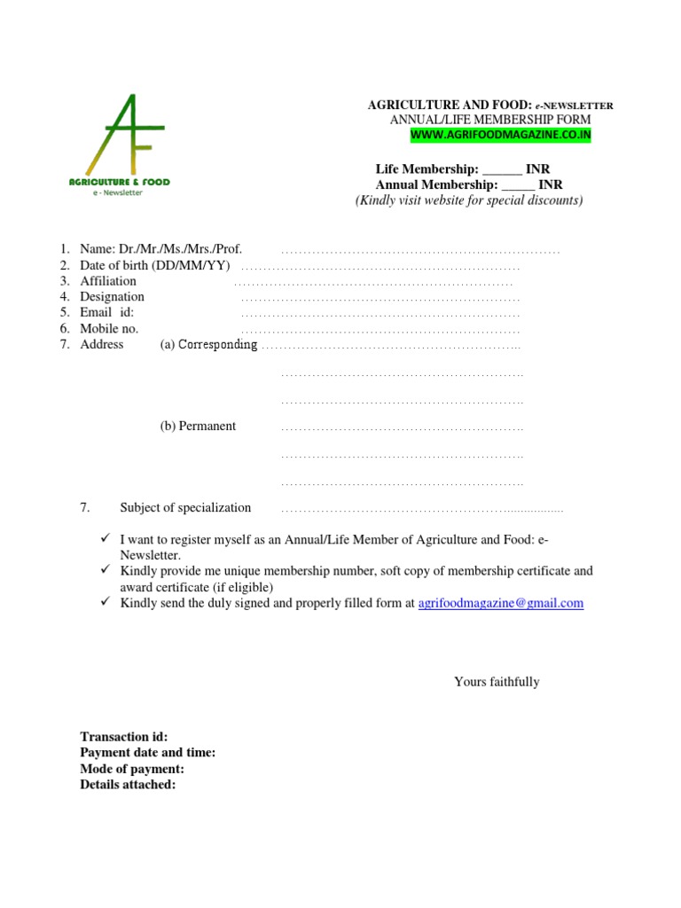Membership Registration for Agrifood e-Newsletter | PDF | Business