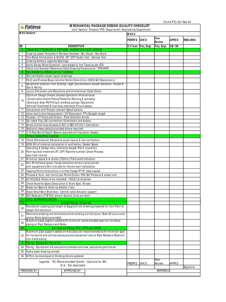 Mechanical Package Design Quality Checklist | PDF | Pipe (Fluid ...