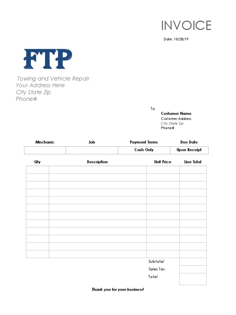 invoice for car repair