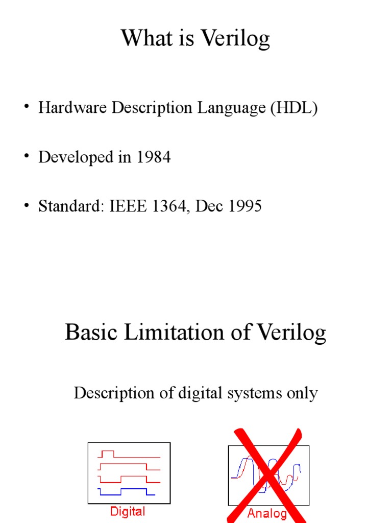 What Is Verilog Hardware Description Language (HDL) Developed in 1984 Standard IEEE 1364