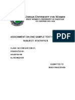 Assignment On One Sample Test Hypothesis Subject: Statistics