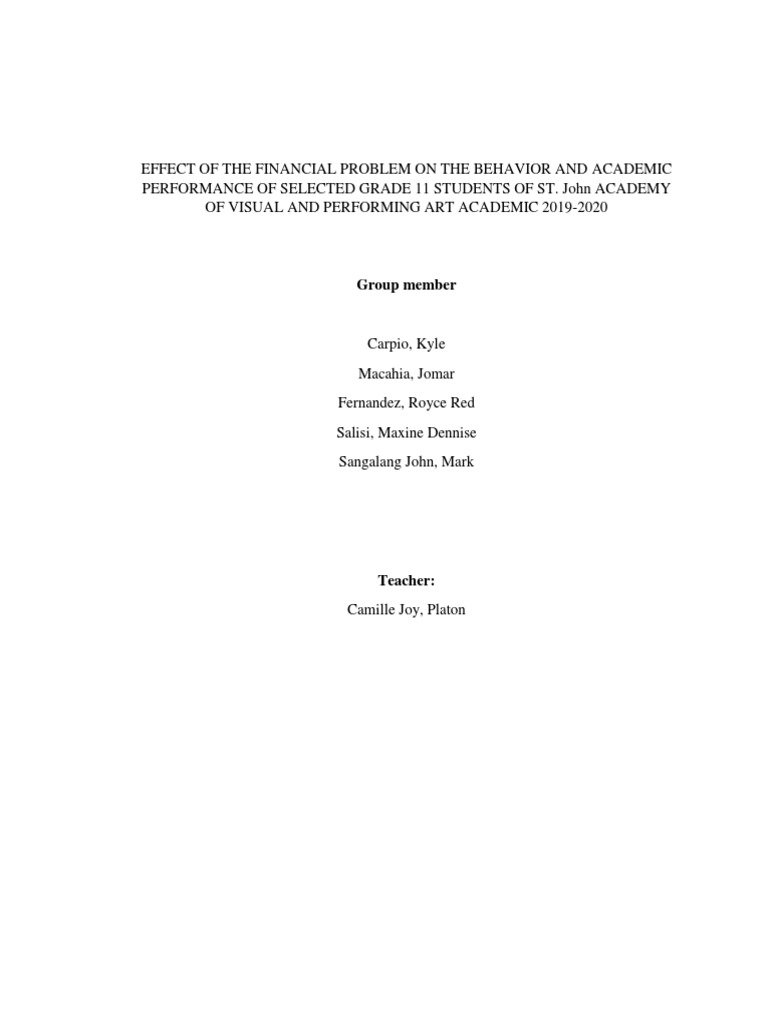 Financial Problems and Student Performance | PDF | Financial Literacy ...