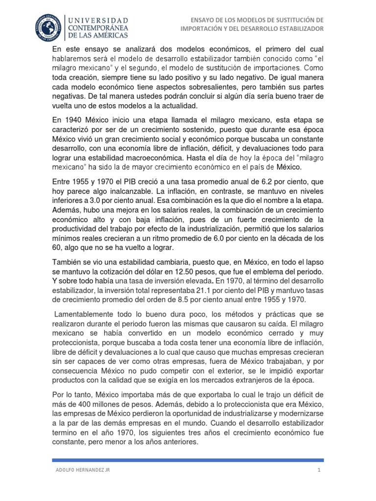 Ensayo - Modelos de La Sutitucion de Importaciones y Desarrollo  Estabilizador | PDF | México | Crecimiento económico