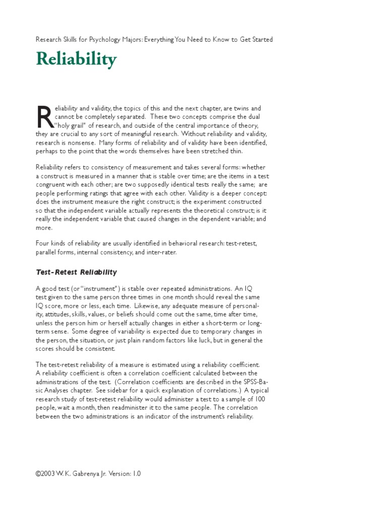 Reliability PDF | PDF | Correlation And Dependence | Validity (Statistics)