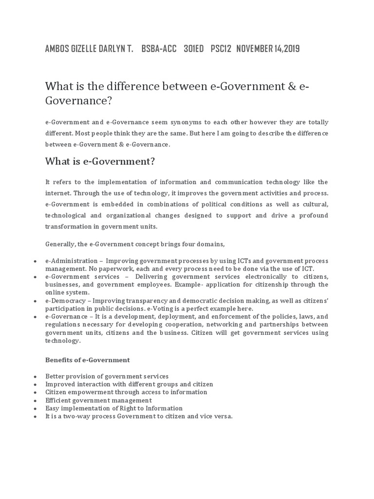 Differences Between E-Government and E-Governance | PDF | E Government ...
