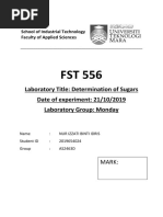 Laboratory Title: Determination of Sugars Date of Experiment: 21/10/2019 Laboratory Group: Monday