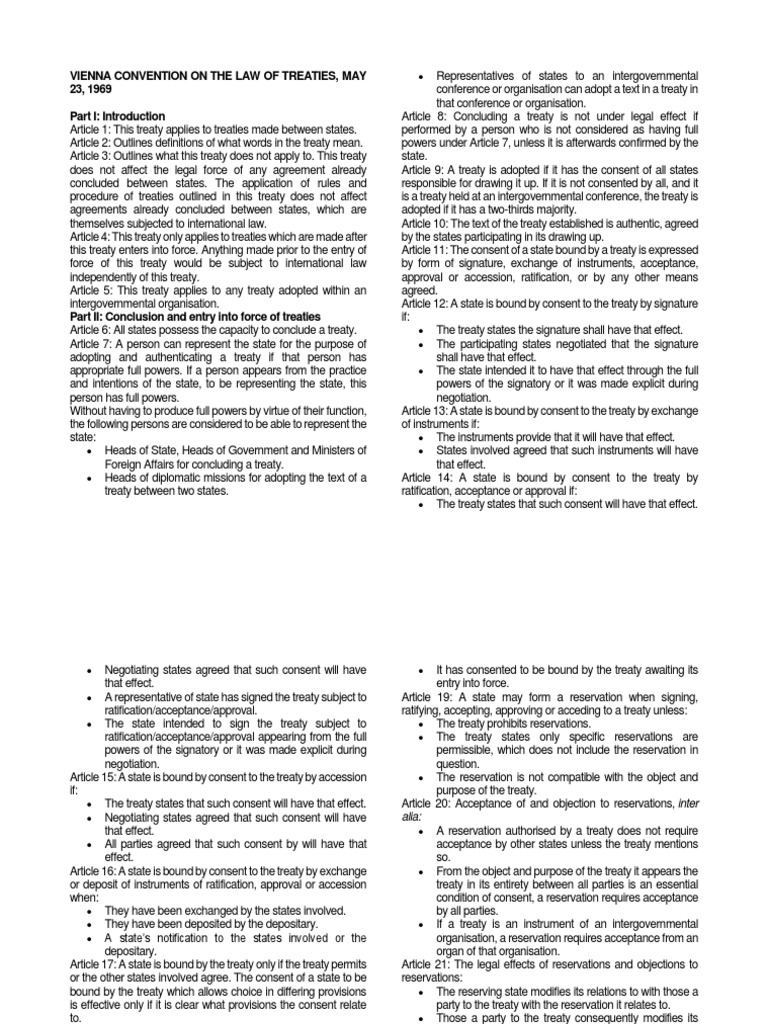 Vienna Convention On The Law of Treaties PDF Treaty Ratification