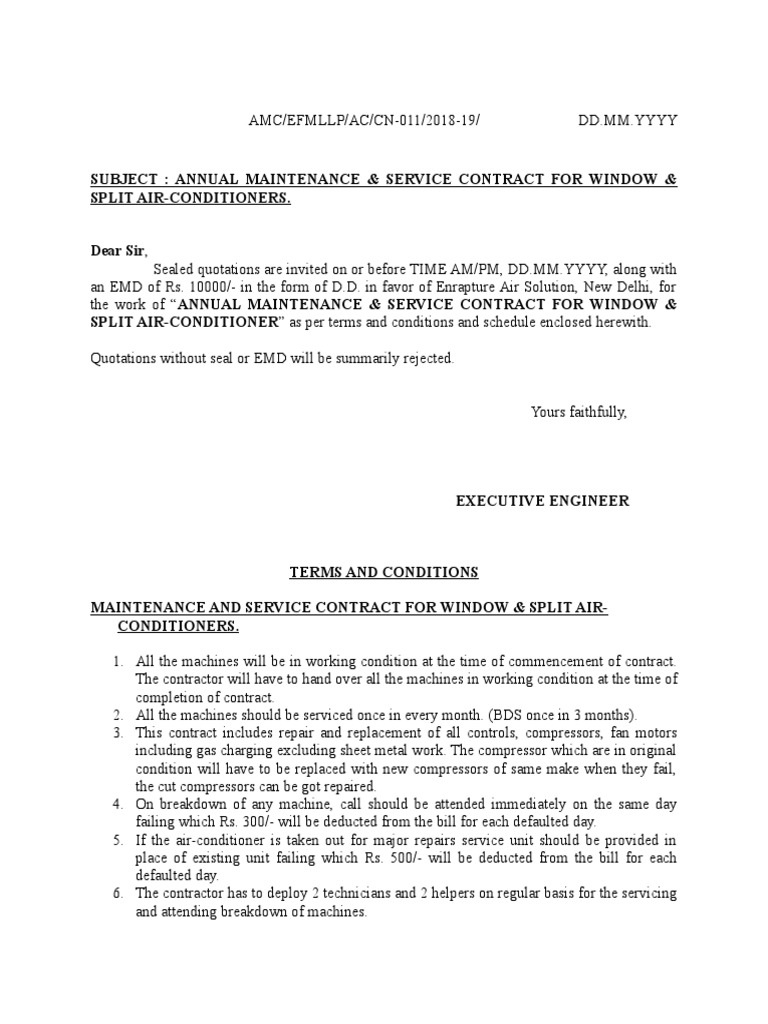 Amc For Window &amp; Split Ac Sample | PDF | Air Conditioning | Government