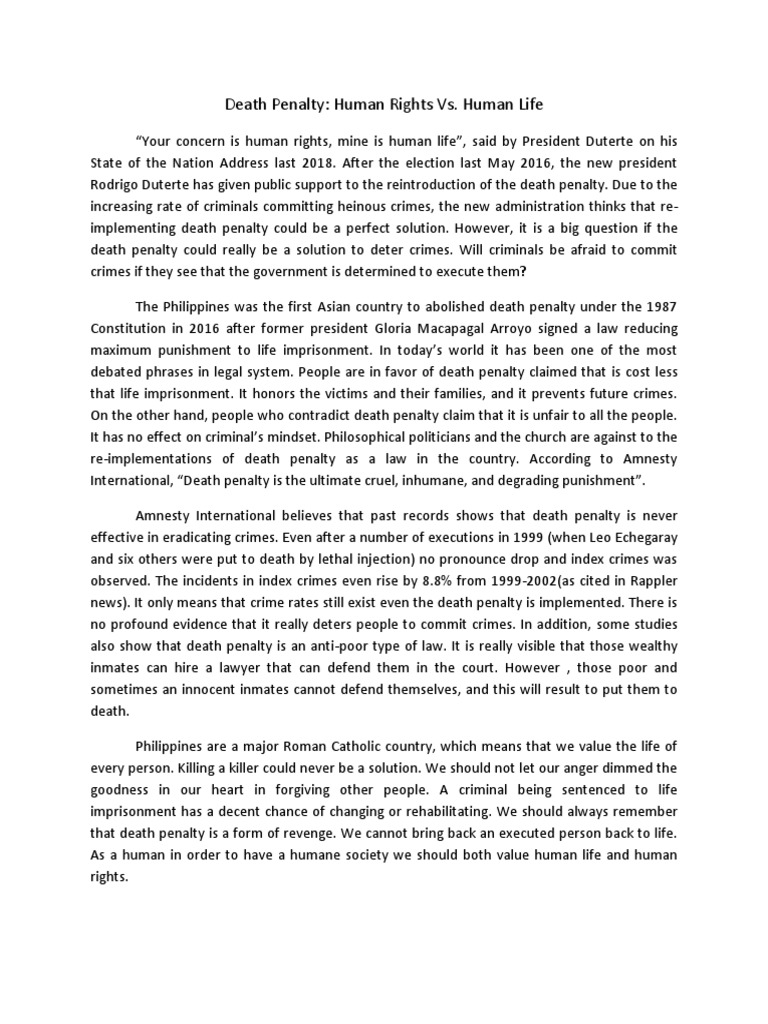 Death Penalty: Human Rights vs. Human Life | PDF | Capital Punishment ...