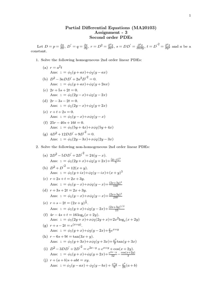 Second Order PDEs Assignment Solutions | PDF