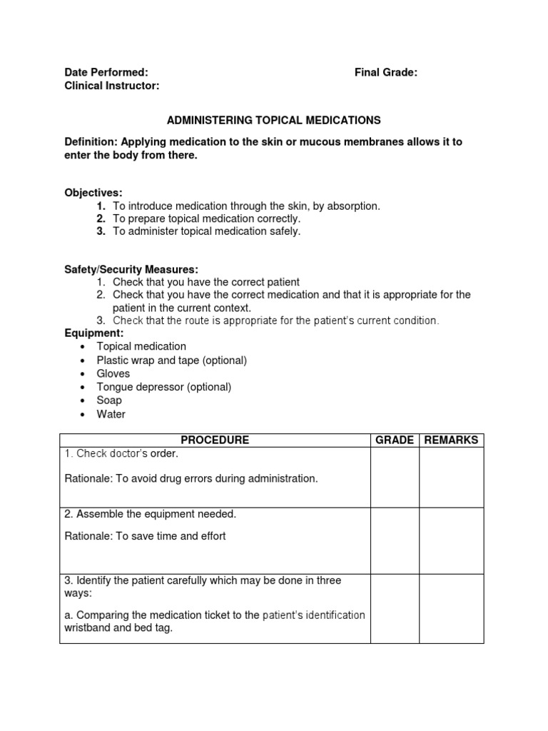 Administering Topical Medication 1 | PDF | Topical Medication | Health Care