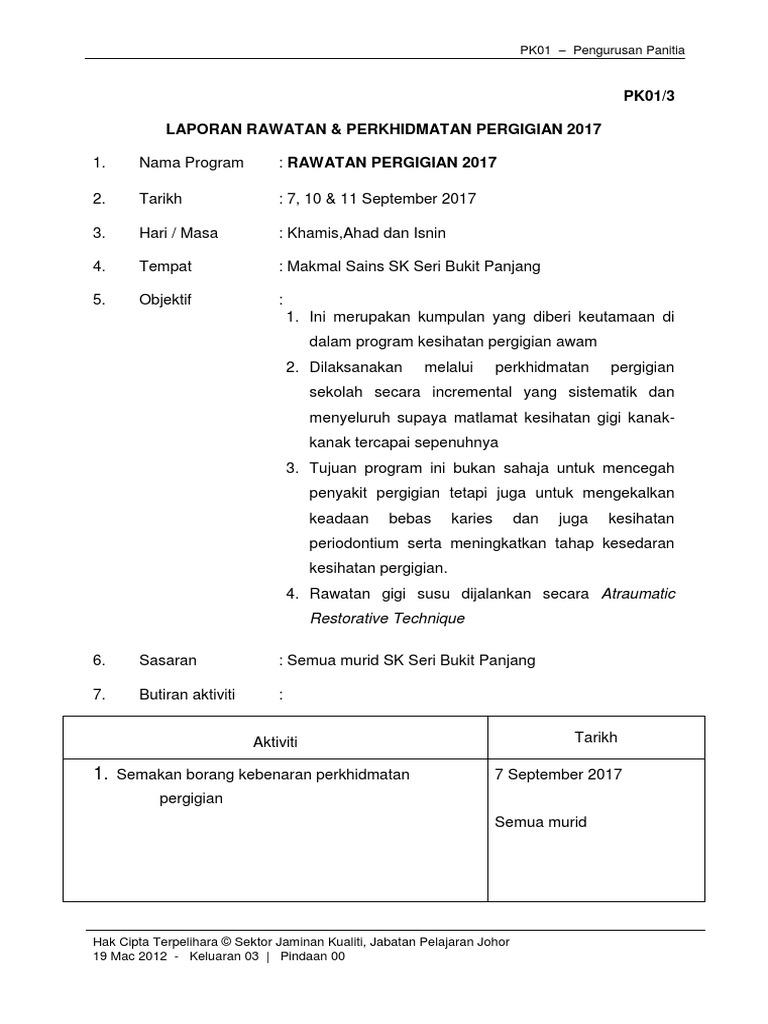 Contoh Borang Gigi Sekolah