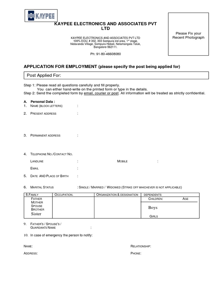 Job Application Form | PDF | Travel Visa | Labour