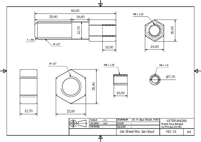 Drawing Baut Dan Mur PDF | PDF