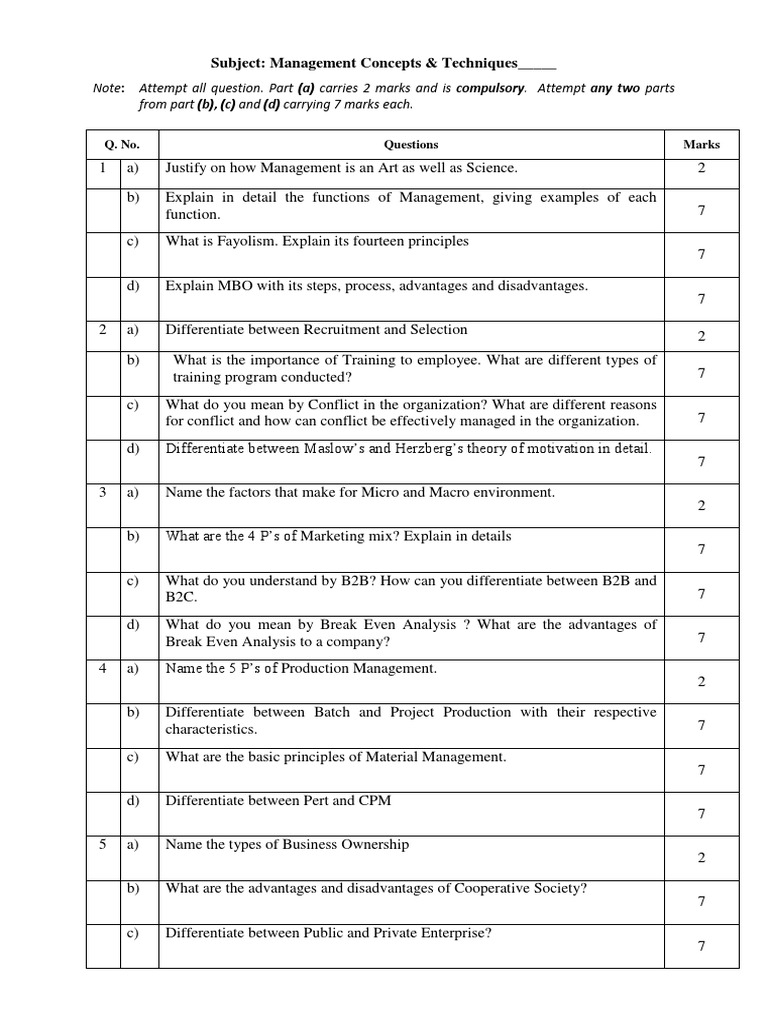 Subject Management Concepts & Techniques From Part (B), (C) and (D