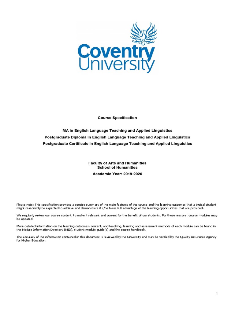 MA in English Language Teaching Overview | PDF | English As A Second Or ...