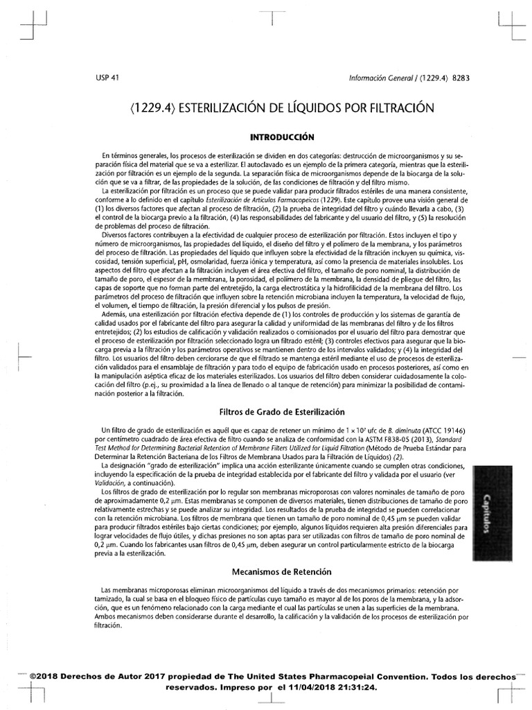 Usp Filtración Esterilizante PDF | PDF | Esterilización (Microbiología ...