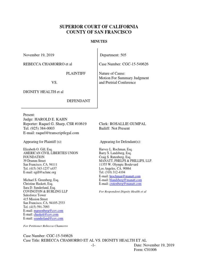 Minutes Showing Denial of Motion For Summary Judgment PDF Summary