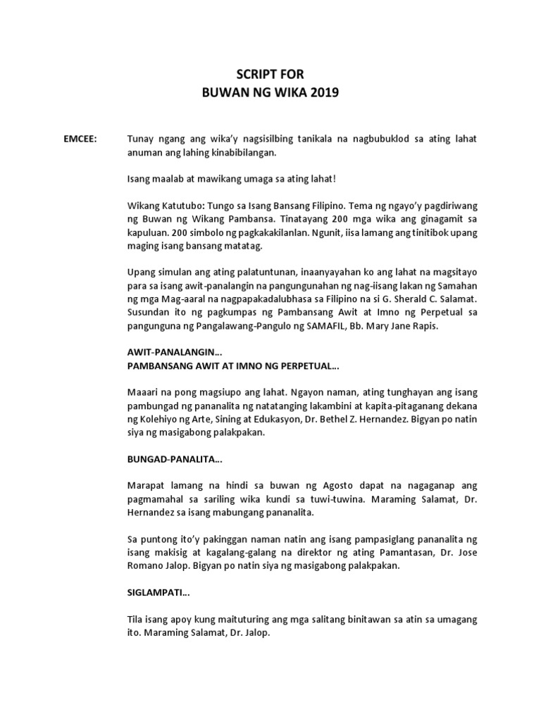 Script Para Sa Buwan Ng Wika  Nehru Memorial