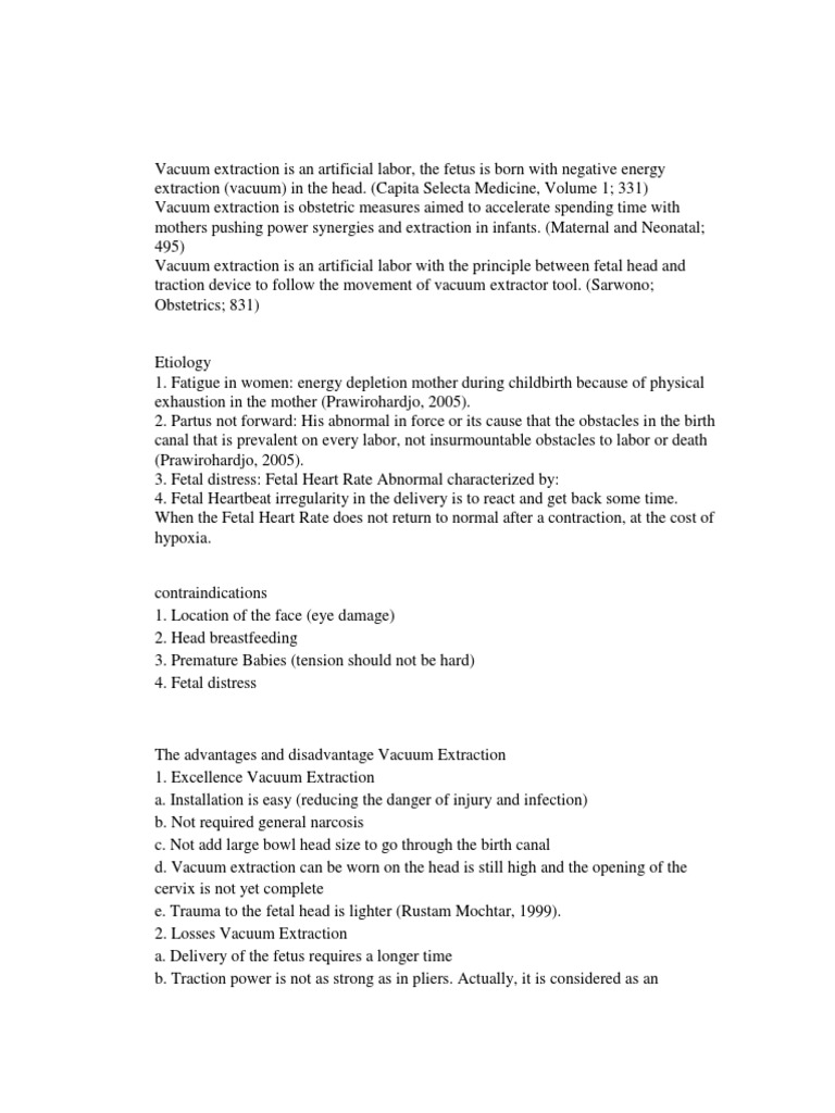 Vacuum Extraction Is An Artificial Labor PDF Fetus Childbirth