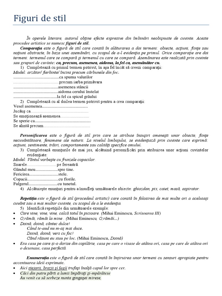 Figurile De Stil Exercitii Pdf