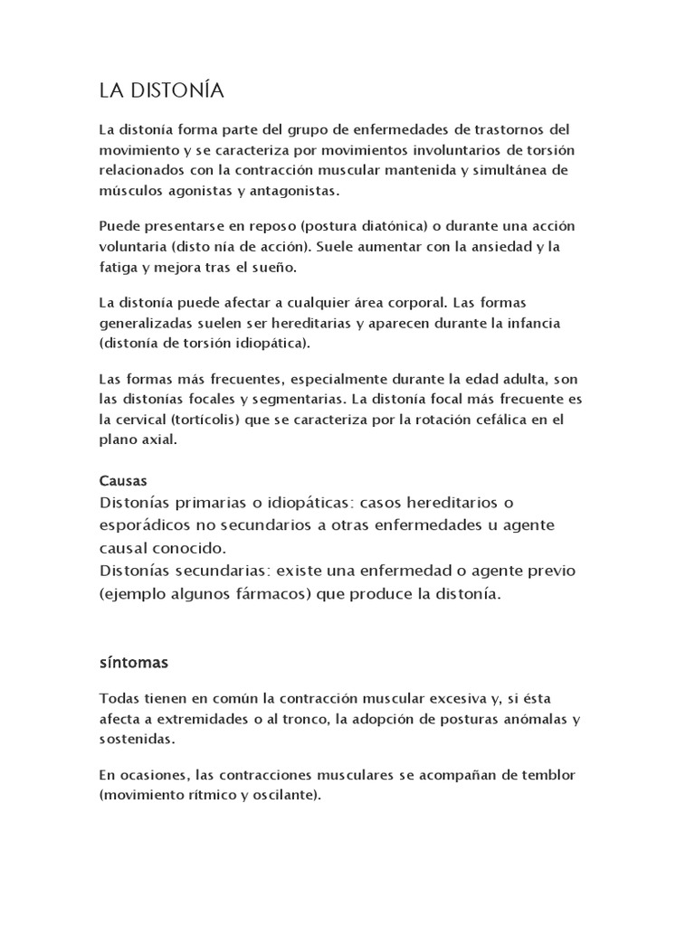 La Distonía PDF Distonia Neurología