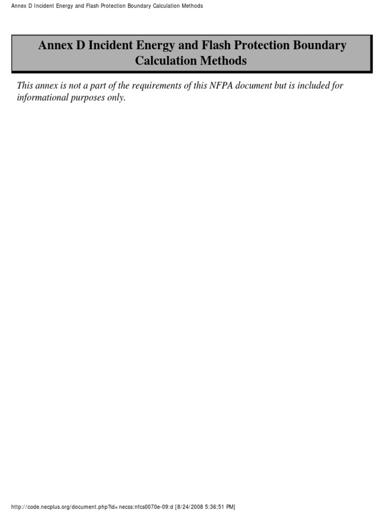 2009 Nfpa 70e Annex D PDF Electric Arc Transformer