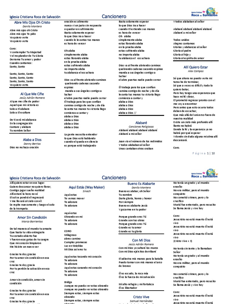 Cancionero Iglesia Cristiana Roca De Salvacion Abre Mis Ojos Oh Cristo Cristo Titulo Salvacion scribd